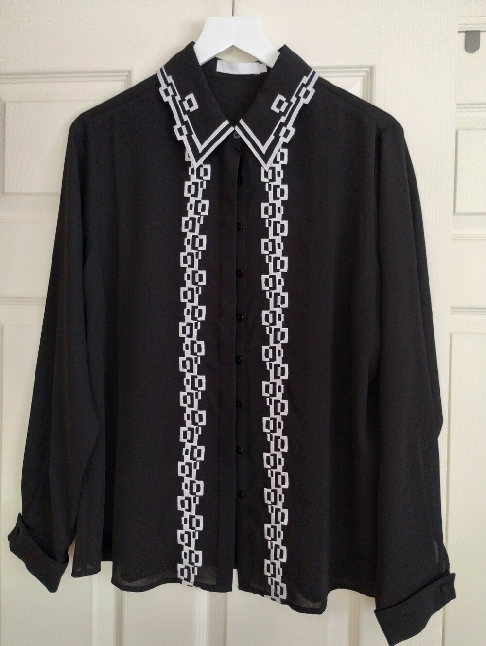 Anne Fontaine Black Chain-Trim Women's Dress Shirt Small